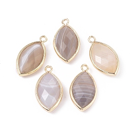 Honeyhandy Natural Botswana Agate Pendants, with Golden Plated Brass Findings, Faceted, Horse Eye, 21.5x11.5x3~5mm, Hole: 1.6mm