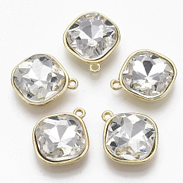 Honeyhandy Golden Plated Alloy Pendants, with Glass Rhinestone, Rhombus, Clear, 18x15x5mm, Hole: 1.4mm