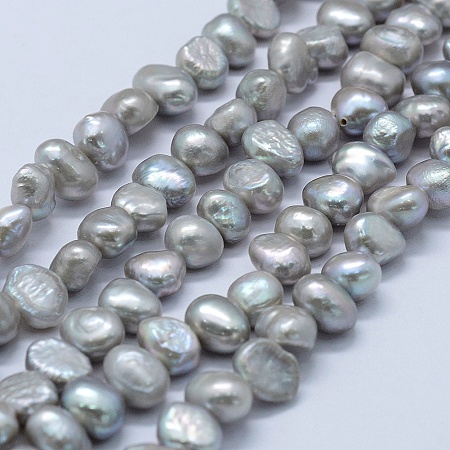 Grade AA Natural Cultured Freshwater Pearl Beads Strands, Two Sides Polished, Silver, 5~7x5~7x5~7mm, Hole: 0.2mm, about 53pcs/strand, 13.9 inch