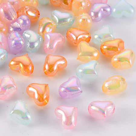 ARRICRAFT Imitation Jelly Acrylic Beads, AB Color Plated, Heart, Mixed Color, 9x11.5x7.5mm, Hole: 2.5mm, about 635pcs/500g