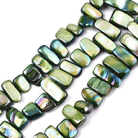 ARRICRAFT Natural Freshwater Shell Beads Strands, AB Color, Dyed, Nuggets, Dark Olive Green, 8~25x6~10x2~6mm, Hole: 0.5mm, about 46~49pcs/strand, 13.98 inches~14.56 inches(35.5~37cm)