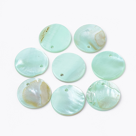 Honeyhandy Freshwater Shell Pendants, Dyed, Flat Round, Pale Turquoise, 16x1.5~2mm, Hole: 1.4mm