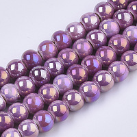 Electroplate Porcelain Beads, Handmade Bright Glazed Porcelain, AB Color Plated, Round, Old Rose, 7x6mm, Hole: 2.5mm, 26.38 inches~27.16 inches(67~69cm); about 120~121pcs/Strand