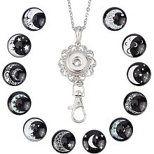 SUNNYCLUE 1 Box 12 Styles Snap Button Lanyard Moon Star Planet ID Badge Lanyard Necklace Cute Gothic Style Black White Badges Holder Breakaway Stainless Steel Lanyard Chain for Holders Keys Men Women