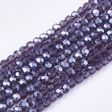 Honeyhandy Electroplate Glass Beads Strands, Pearl Luster Plated, Faceted, Rondelle, Indigo, 2.5~3x2~2.5mm, Hole: 0.6mm, about 196pcs/strand, 19 inch