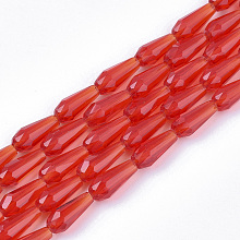 Honeyhandy Transparent Glass Beads Strands, Faceted, Teardrop, Red, 9~10x4mm, Hole: 1mm, about 72pcs/Strand, 26.38~27.17 inch(67~69cm)