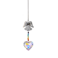 Honeyhandy Glass Heart Sun Catcher Hanging Prism Ornaments with Iron Angel, for Home, Garden, Ceiling Chandelier Decoration, 400mm