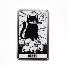 Honeyhandy Tarot Theme Printed Acrylic Pendants, Rectangle with Cat Pattern Charms, Death XIII, 39x24x2.5mm, Hole: 1.8mm