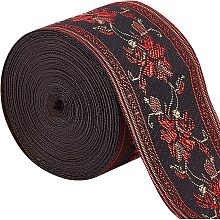 GORGECRAFT 7M Floral Embroidered Jacquard Ribbon 2" Width Vintage Embroidered Ribbons Flower Woven Trim Fabric for Embellishment Craft Supplies, Red