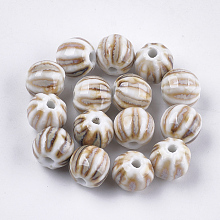 Honeyhandy Handmade Porcelain Beads, Fancy Antique Glazed Porcelain, Round, Linen, 11~12x10~11x10~10.5mm, Hole: 2~2.5mm