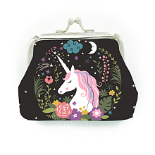 Honeyhandy PU Leather Buckle Coin Purses, Unicorn Print Kiss-lock Change Purse Wallets, Black, 9x8x1.5cm