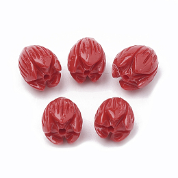 Honeyhandy Dyed Synthetic Coral Beads, Jasmine Flower, Red, 8~8.5x6.5~7mm, Hole: 1mm