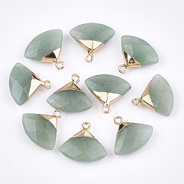 Honeyhandy Electroplate Natural Green Aventurine Pendants, with Brass Findings, Faceted, Triangle, Golden, 17~18x19~20x6~7mm, Hole: 1.8mm