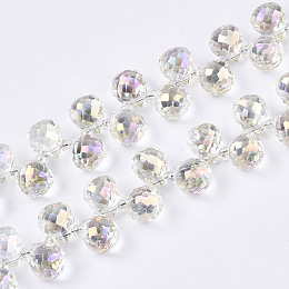 Honeyhandy Transparent Glass Beads Strands, Top Drilled Beads, AB Color Plated, Faceted Teardrop, Light Goldenrod Yellow, Teardrop: 9.5x8mm, Hole: 0.8mm, Beads: 3~4x2.5~3.5mm, about 100pcs/strand, 23.62 inch(60cm)