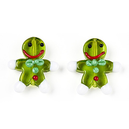 Gingerbread Man Handmade Lampwork Beads, Olive Drab, 27.5~28.5x23.5~24.5x7.5~8mm, Hole: 1.2mm