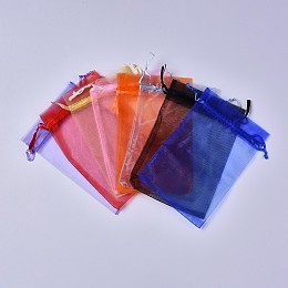 Honeyhandy Solid Color Organza Bags, Wedding Favor Bags, Favour Bag, Mother's Day Bags, Rectangle, Mixed Color, 15x10cm, 40pcs/set