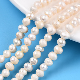 Honeyhandy Natural Cultured Freshwater Pearl Beads Strands, Potato, Seashell Color, 4~5.5x3.5~5mm, Hole: 0.6mm, about 74~76pcs/strand, 13.31~13.46 inch(33.8~34.2cm)