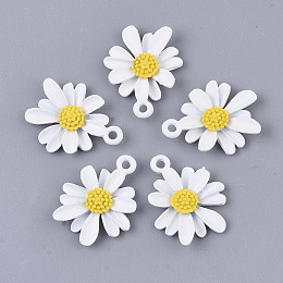 Honeyhandy Spray Painted Alloy Pendants, Flower/Daisy, White, 20.5x16.5x4mm, Hole: 1.8mm