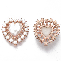 Honeyhandy Alloy Flat Back Cabochons, with ABS Plastic Imitation Pearl Beads, Rose Gold, Heart, Creamy White, 29x27x8mm