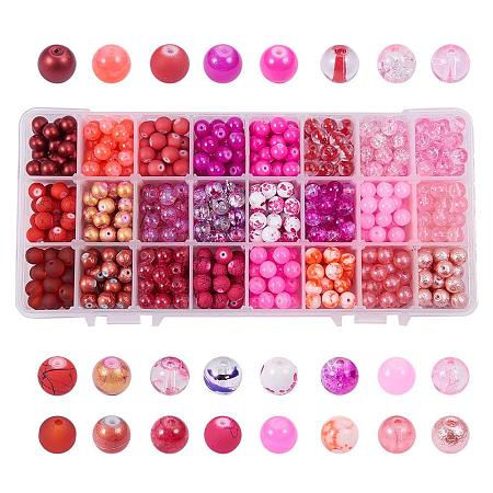 ARRICRAFT 1 Box (about 720 pcs) 24 Color 8mm Round Mixed Style Glass Beads Assortment Lot for Jewelry Making, Gradual Warm Tones