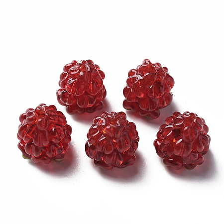Honeyhandy Handmade Lampwork Beads, Raspberry, Dark Red, 15~16x13~14mm