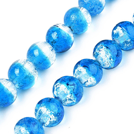 Honeyhandy Handmade Luminous Transparent Lampwork Beads Strands, Round, Dodger Blue, 9~10x10~11mm, Hole: 1.2mm, about 50pcs/strand, 19.29 inch~19.69 inch(49cm~50cm)