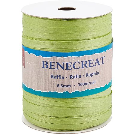 BENECREAT 328 Yards 8mm Wide Raffia Ribbon Raffia Paper Craft Ribbon Packing Twine for Festival Christmas Gifts DIY Decoration and Weaving, Lime
