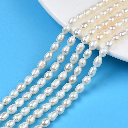 Natural Cultured Freshwater Pearl Beads Strands, Rice, Seashell Color, 5~6.5x4~5mm, Hole: 0.7mm, about 58~59pcs/strand, 13.82 inch~13.98 inch(35.1cm~35.5cm)