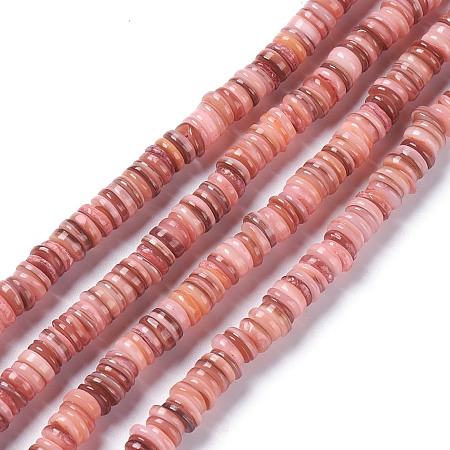Honeyhandy Natural Freshwater Shell Beads Strands, Dyed, Heishi Beads, Flat Round/Disc, Dark Salmon, 8~8.5x1~3mm, Hole: 1mm, about 210pcs/strand, 15.39 inch(39.1cm)