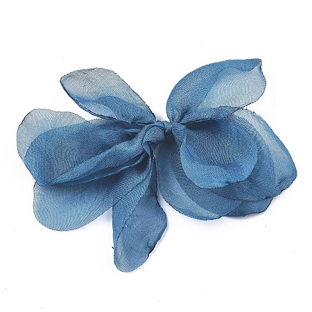 Honeyhandy Bowknot Organza Ornament Accessories, For DIY Jewelry Making Craft, Steel Blue, 85~92x37~50mm