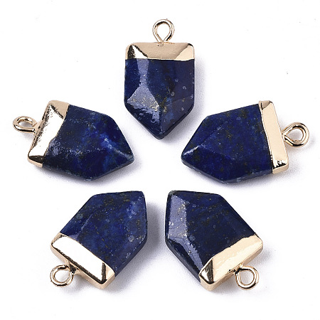Honeyhandy Natural Lapis Lazuli Pointed Pendants, with Light Gold Plated Top and Brass Loop, Arrow, Faceted, 19x10.5x4.5mm, Hole: 1.8mm