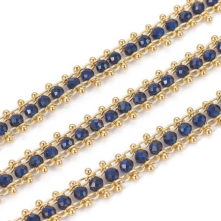 Arricraft Handmade Glass Beaded Chains, with Golden Tone Brass Findings, Long-Lasting Plated, Soldered, Midnight Blue, 7.5x3mm