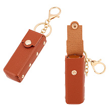 WADORN 2pcs Chapstick Keychain Holder, 15.3cm PU Leather Lipstick Organizer Holder with Keychain Mini Lip Gloss Travel Storage Case Portable Snap-On Lip Balm Sleeves for Women Gift, Brown