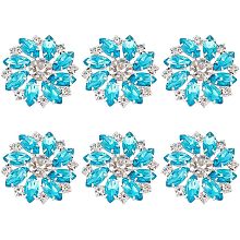 FINGERINSPIRE 6PCS Flower Brass Rhinestone Shank Buttons 26MM Cyan Crystal Sew On Buttons with 1-Hole and Flat Back, Fashion Claw Rhinestone Snowflake Buttons for Cloth DIY Crafts, Wedding Decor