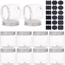 BENECREAT 9 Pack 6.7oz Large Clear PET Plastic Storage Containers Jars with Aluminum Screw Caps, 1 Sheet Sticker Label for Cosmetics, DIY Arts Crafts, Beads, Dry Food Snacks