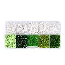 DIY 10 Style ABS & Acrylic Beads Jewelry Making Finding Kit, Heart & Barrel & Round & Flat Round & Imitation Pearl, Yellow Green, 7~18.5x7.5x2~10.5x1.5~5mm, Hole: 0.7~1.2mm