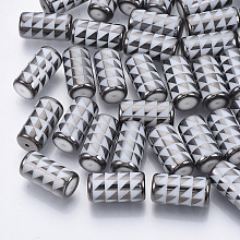 Honeyhandy Electroplate Glass Beads, Column with Triangle Pattern, Gray, 20x10mm, Hole: 1.2mm, about 50pcs/bag