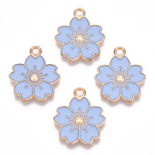 Honeyhandy Alloy Enamel Pendants, Sakura Flower, Light Gold, Light Sky Blue, 20.5x17.5x1.5mm, Hole: 2mm