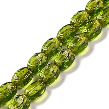 Honeyhandy Transparent Glass Beads Strands, Oval, Olive Drab, 11x8x5.5mm, Hole: 1mm, about 32pcs/strand, 13.78 inch(35cm)