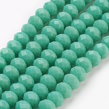 Honeyhandy Glass Beads Strands, Imitation Jade Glass, Faceted, Rondelle, Medium Aquamarine, 6x4~5mm, Hole: 0.8~1mm, about 88~92pcs/strand, 15.5 inch~16 inch(39~45cm)