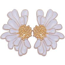 Honeyhandy Vintage Flower Stud Earrings for Women, Alloy Enamel Half Flower Stud Earrings, Summer Earrings Boho Beach Floral Stud Earrings, Jewelry Gifts for Women, White, 50.5~51x33.5~34mm, Pin: 0.6mm