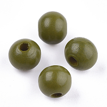 Honeyhandy Painted Natural Wood Beads, Round, Olive, 10x8.5~9mm, Hole: 2~3mm