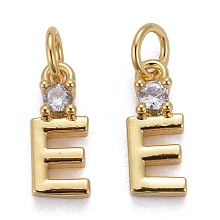 Honeyhandy Brass Micro Pave Clear Cubic Zirconia Pendants, with Jump Rings, Real 18K Gold Plated, Long-Lasting Plated, Letter, Letter.E, 10x4x2mm