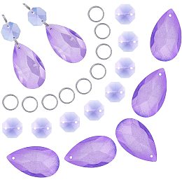 GORGECRAFT Crystal Chandelier Pendants Parts Beads 10Pcs Teardrop Glass Pendants 20Pcs Octagon Beads for Door Curtain Candlestick Party Wedding Chirstmas Decoration Purple