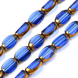 Honeyhandy Electroplate Glass Beads Strands, Edge Plated, Oval, Royal Blue, 7x4.5x4mm, Hole: 0.8mm, about 50pcs/strand, 13.07~13.15 inch(33.2~33.4cm)