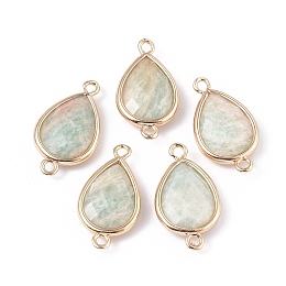 Honeyhandy Natural Amazonite Links connectors, with Golden Tone Brass Findings, Teardrop, 22x12x5mm, Hole: 1.6mm