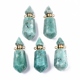 ARRICRAFT Faceted Natural Amazonite Pendants, Openable Perfume Bottle, with Golden Tone Brass Findings, Hexagon, 40~41.5x15x13.5mm, Hole: 1.8mm, Bottle Capacity: 1ml(0.034 fl. oz)