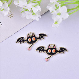 Honeyhandy Halloween Theme Alloy Enamel Pendants, Light Gold Tone Cat Charms, Black, 20x34mm