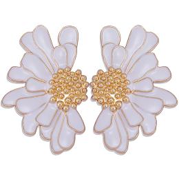 Honeyhandy Vintage Flower Stud Earrings for Women, Alloy Enamel Half Flower Stud Earrings, Summer Earrings Boho Beach Floral Stud Earrings, Jewelry Gifts for Women, White, 50.5~51x33.5~34mm, Pin: 0.6mm