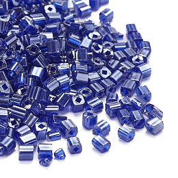 Honeyhandy 6/0 Glass Seed Beads, Transparent Colours Luster, Square Hole, Cube, Blue, 3~5x3~4x3~4mm, Hole: 1.2~1.4mm, about 1000pcs/100g